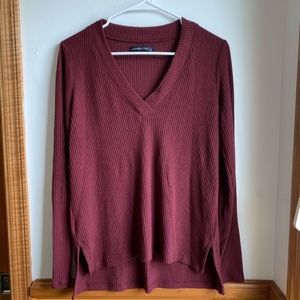 Abercrombie & Fitch Burgundy V Neck Ribbed Sweater